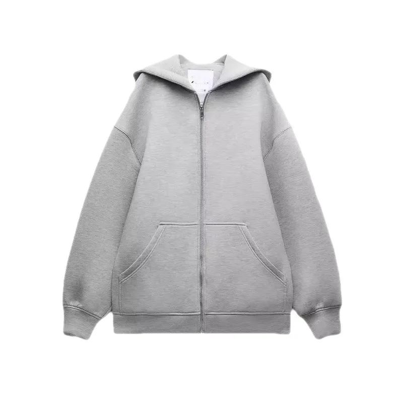 Women's Hooded Zip Up Long Sleeve Loose Jacket Fashion Oversized Casual Tops Sweatshirt Street Basic Sports Wear Vintage Clothes