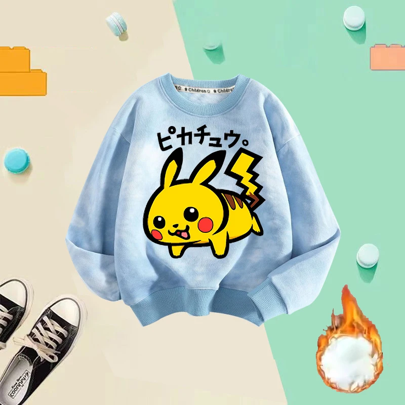 NEUER Pokémon Kinder-Fleece-Hoodie, Jungen- und Mädchen-Sweatshirt, Pullover, Anime-Cartoon, lange Ärmel, Herbst- und Winterkleidung, Baby-Oberteile – Detail 5