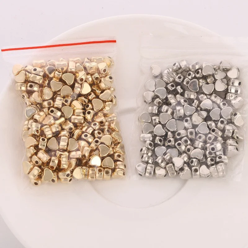 Новинка 200 шт. 6x7 мм золотистые Серебристые бусины с внутренним отверстием в форме сердца CCB очаровательные бусины-разделители россыпью для ювелирных изделий «сделай сам»