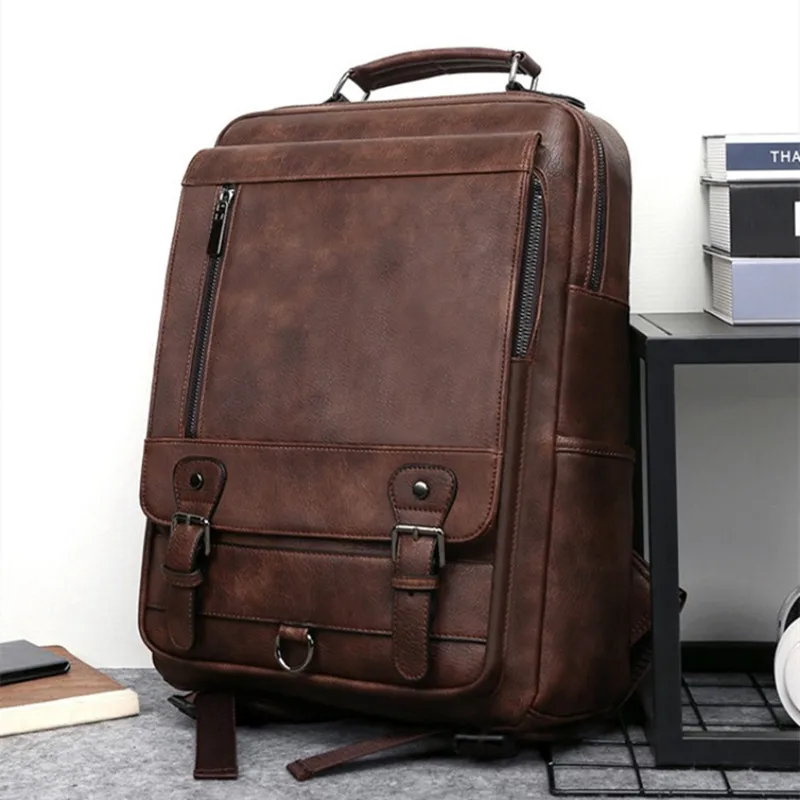 Vintage Men's Leather Backpack Large Capacity Man Travel Backpack Casual School bags For Male Business Laptop Computer Bag