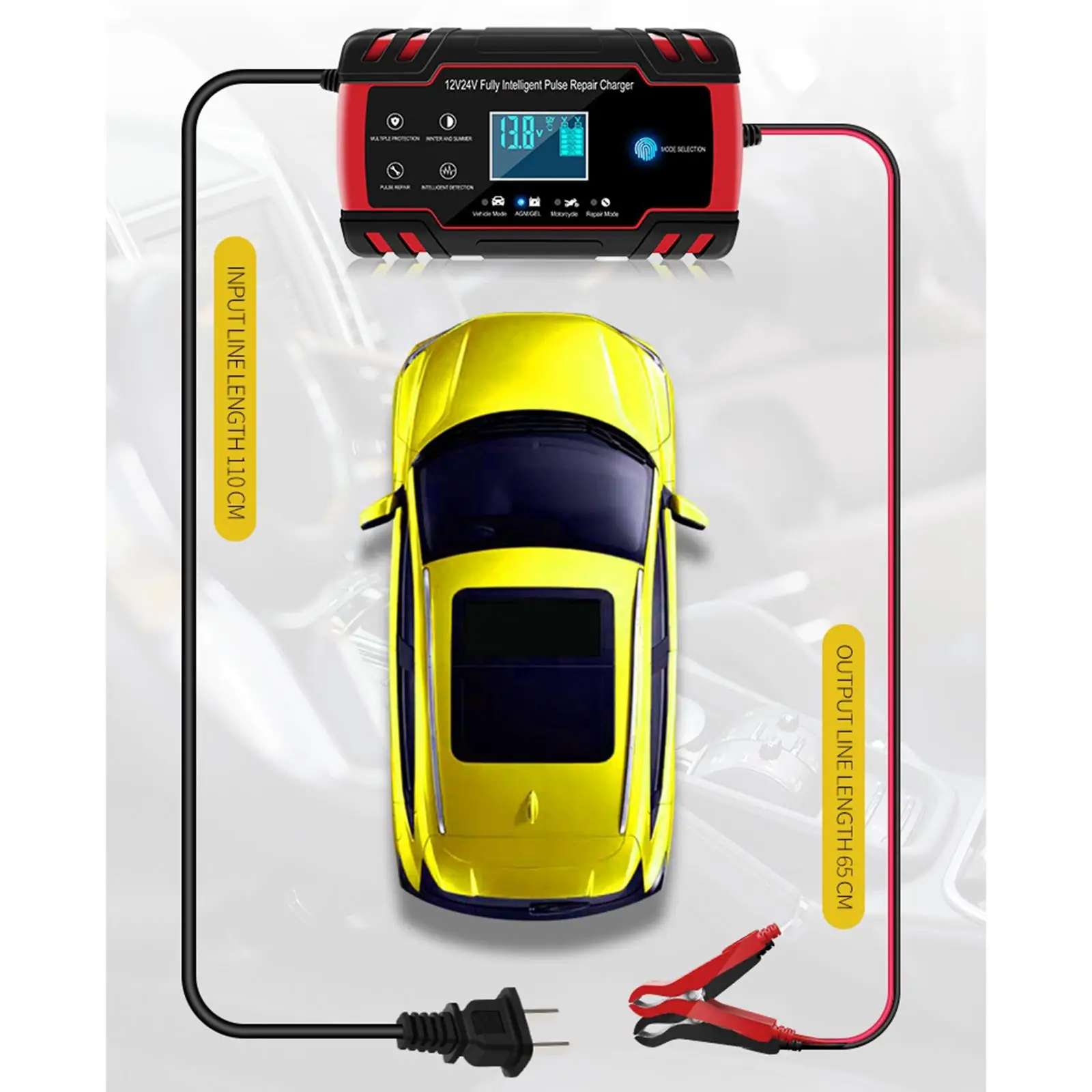 

Enhanced Edition Car Battery Charger 12V/8A 24V/4A Compatible Automotive Smart Portable Battery Charger Maintainer/Pulse Repair