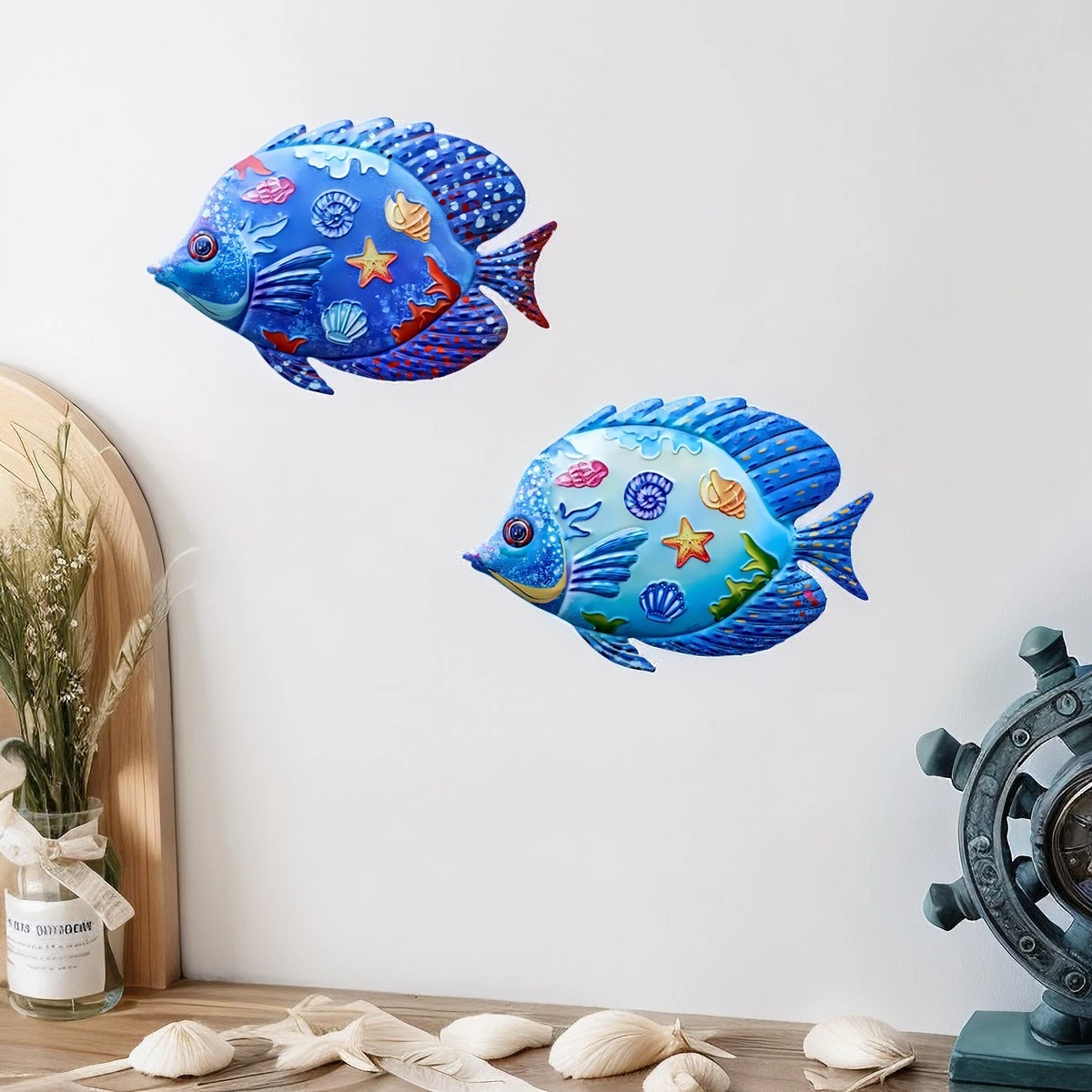 Eye-catching Metal Ocean Fish Wall Decor Hanging Wall Outdoor Garden Sculpture Statues Home Yard Party Pool Bathroom Living Room