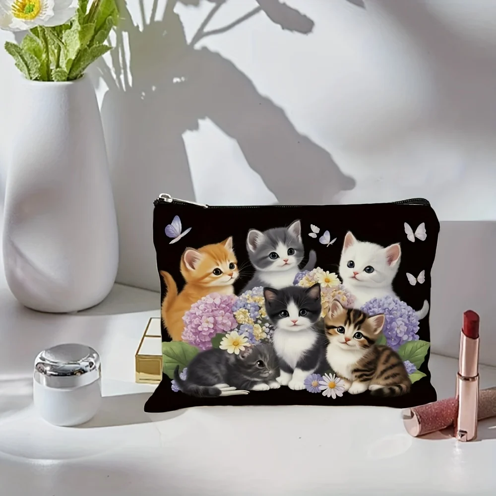 Eine Make-up-Tasche mit Katzenmuster – niedliche multifunktionale Reißverschlusstasche, Schmuck-Aufbewahrungstasche, perfekte kleine Aufbewahrungstasche mit Reißverschluss für die Reise – Detail 5
