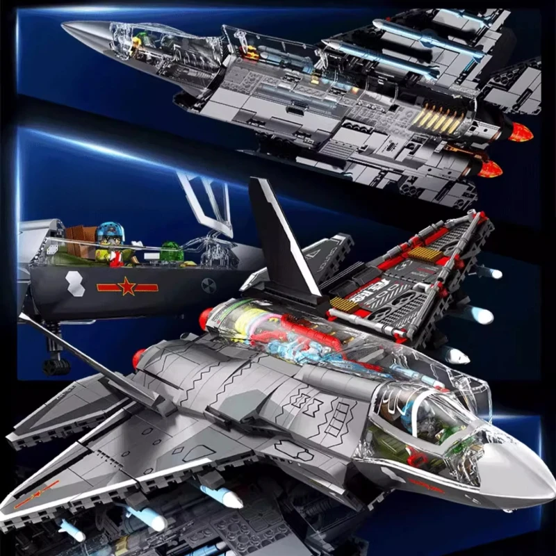 ตัวต่อ SEMBO รุ่น J-35 เครื่องบินรบสตีลธ์ แบบประกอบได้ รุ่นครึ่งตัว มองเห็นมุมมอง ของเล่นเสริมพัฒนาการ ของขวัญวันเกิด