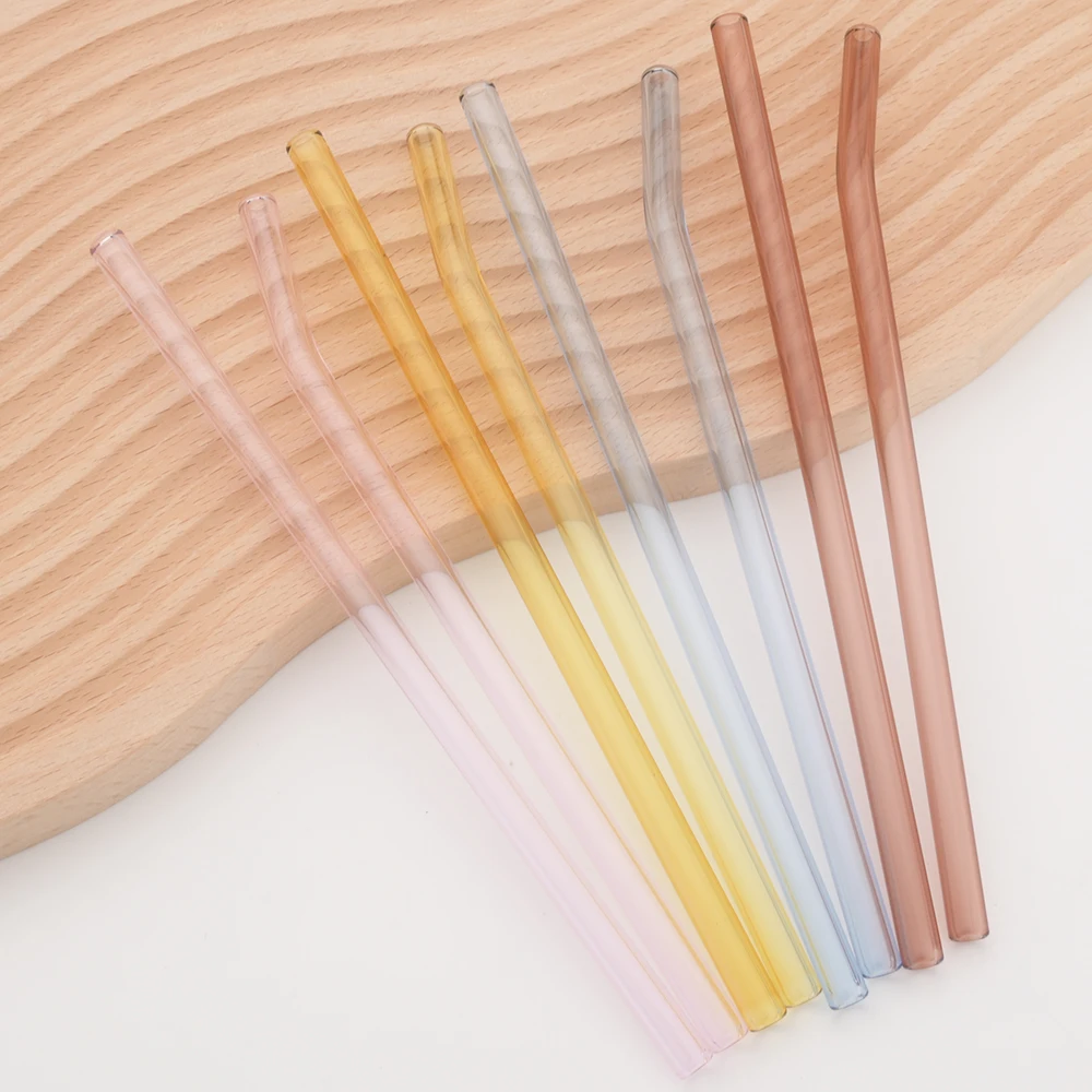 2Pcs Reusable Drinking Straw Eco Friendly High Borosilicate Glass Straw Set for Smoothies Cocktails Bar Accessories with Brush