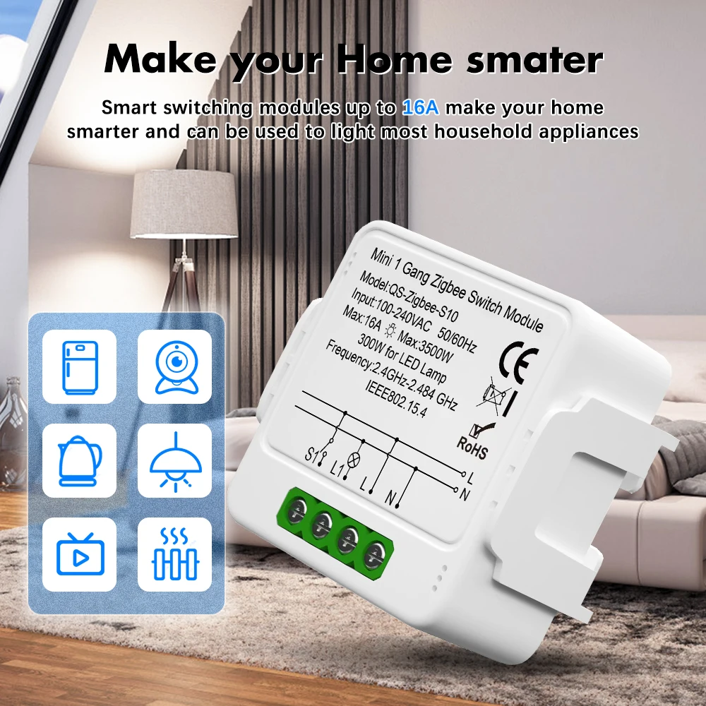 Tuya Zigbee Smart Switch 1/2/3 Gang Switch Mini Smart Switch Breaker Smart Life Control Smart Home Work With Alexa Google Home