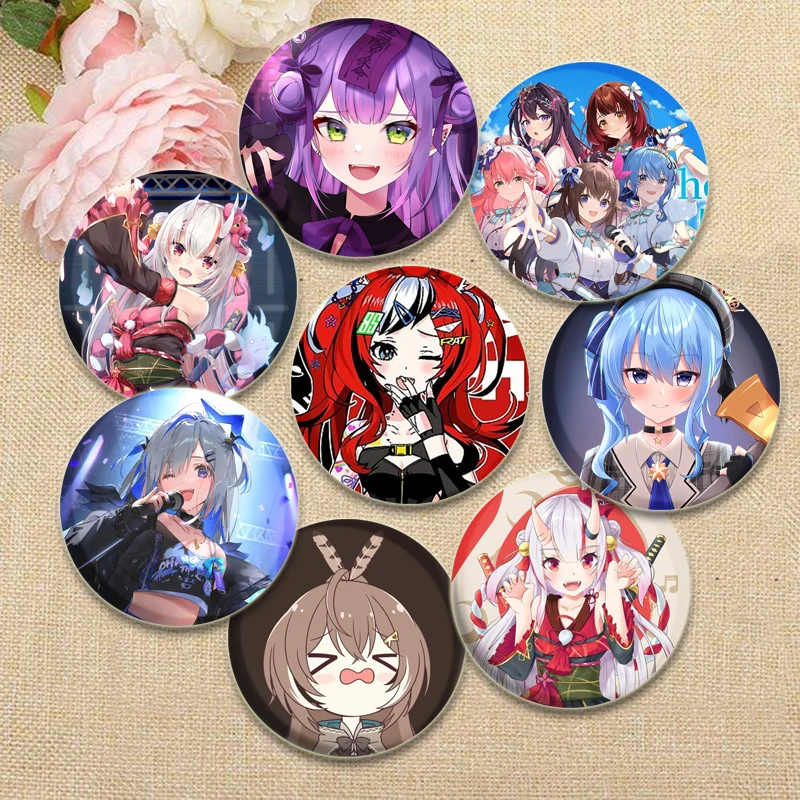 

32/44/58mm Cartoon Style Badge Hololive Brooches on Backpack Clothes Handmade Round Enamel Pins for Jewelry Gifts Accessorys