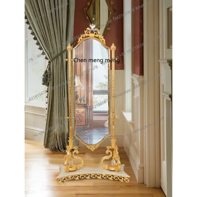 

European luxury metal full-length mirror with wheel mobile crystal glass electroplating floor fitting mirror