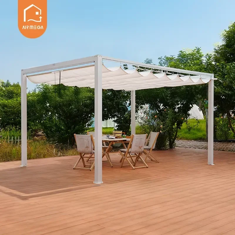 Retractable Manual Wave Sun Shade Canopy Pergola Cover Shade Sail Awning for Patio Porch Garden Yard Deck Outdoor