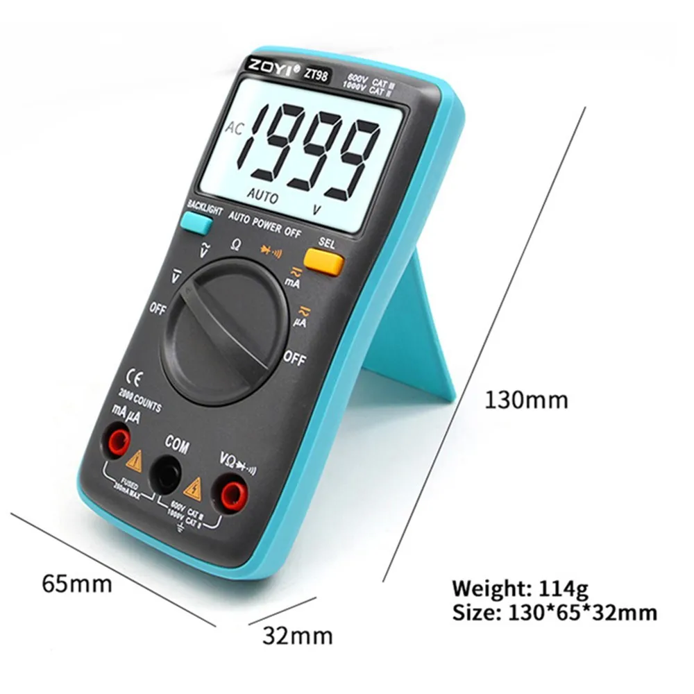Imagem -02 - Zoyi-multímetro Digital Amperímetro Voltímetro Freqüência de Resistência Backlight Meter Tensão Diodo Freqüência Zt98 Zt100 Zt101 Zt102
