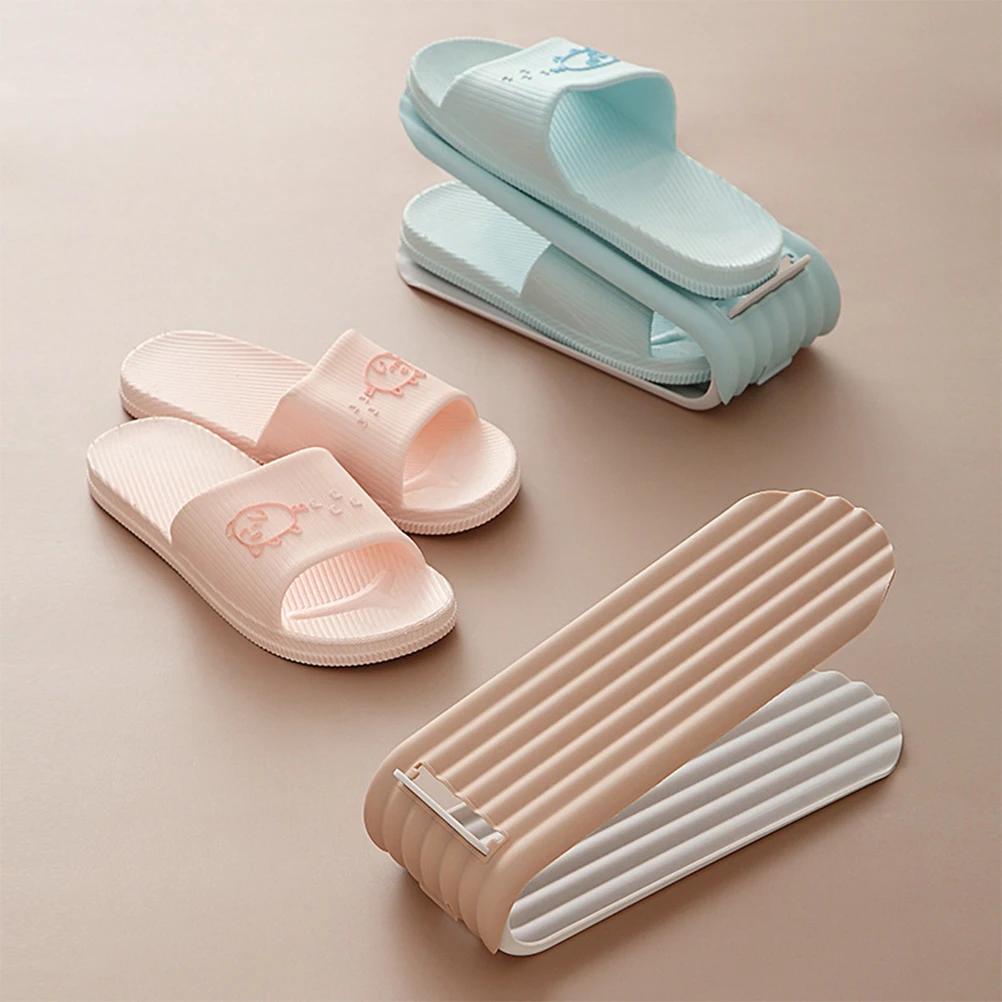 

Shoes Organizer Storage Double Layer Rack Shelves Standing Pink Space Saver Shelf