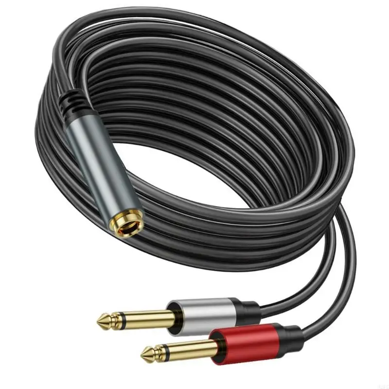 J2FC Music Engineer Double 6.35mm Mono Male to Stereo Female Y Adapter Cable 1/4 Mono Male Y Splitter Cord Multiple Length