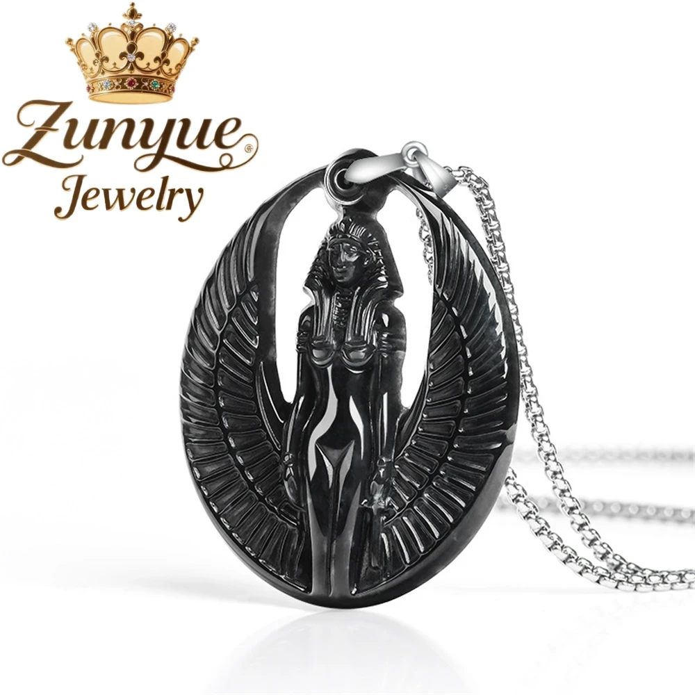 

S925 Silver Set With Natural Emerald Isis Goddess Pendant Luxury Quality Fashion Fine Jewelry Exquisite Elegant Popular Charms