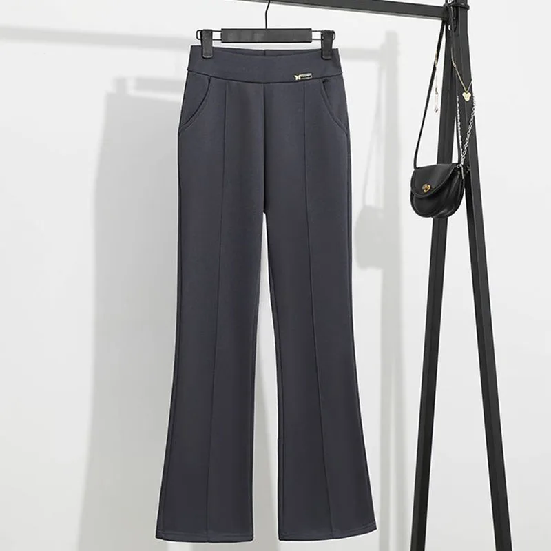 Pantalon évasé légèrement évasé taille haute en velours épais Printemps-Automne 2026 pour femme, drapé décontracté, polyvalent, style décontracté pour mère
