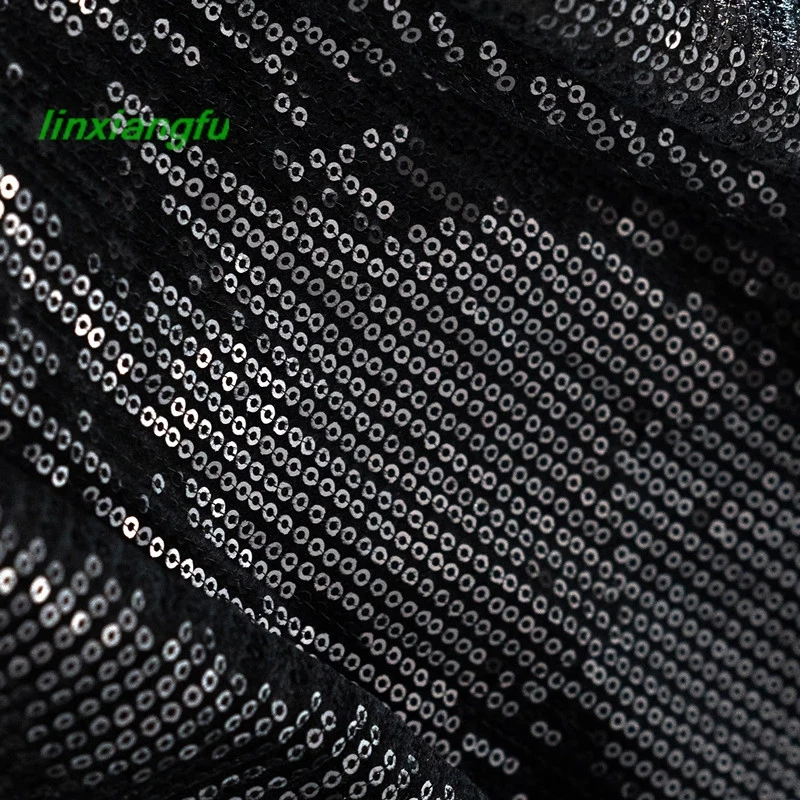 Black velvet sequin embroidered fabric, high fashion flash bead glitter dress, dress designer fabric.