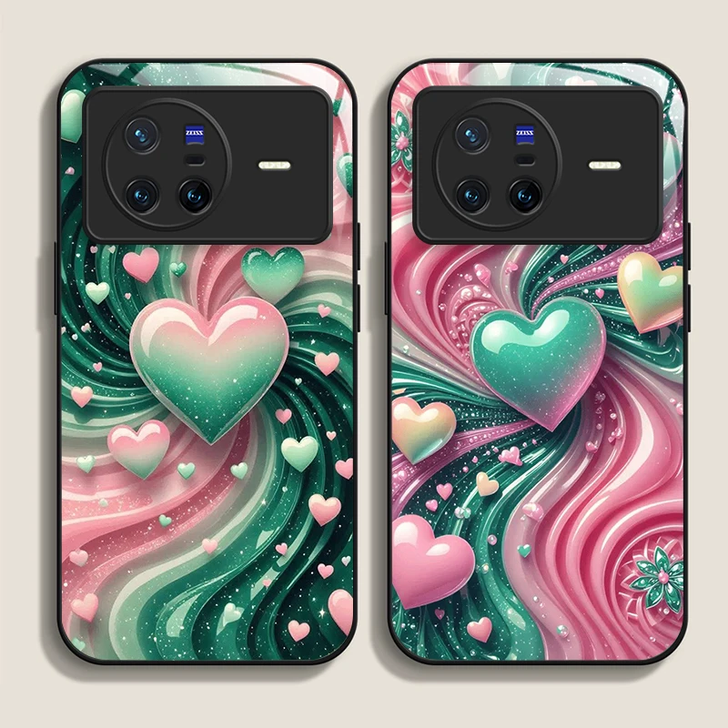 الفاخرة الملونة كريستال القلب نمط الزجاج المقسى جراب هاتف ل ممن لهم رينو 13 F 12 11 برو 10 SE البحث X3 لايت X8 A94 A58 غطاء #1