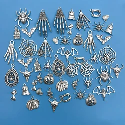 50pcs/SET Zinc Alloy Silvery Halloween Series Charms Pendants for DIY Necklace Bracelet Earrings Jewelry Making Handmade