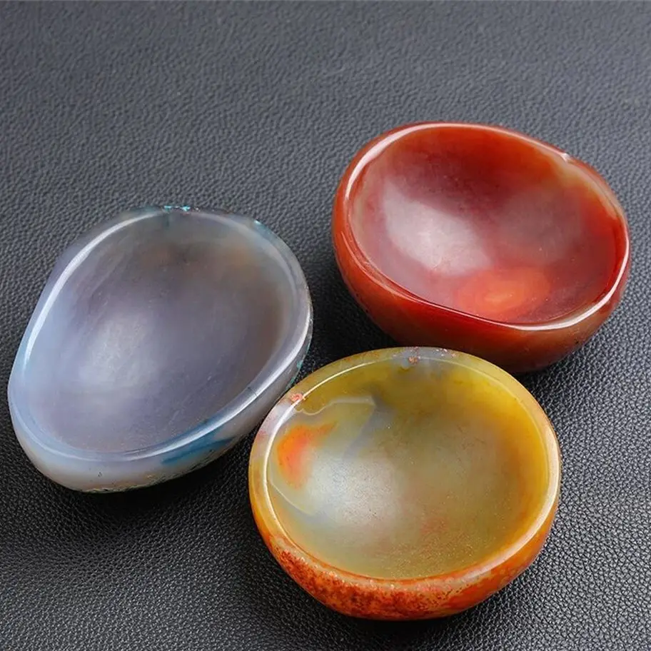 Natural Agate Quartz Crystal Bowl Decor Ashtray Polished Colorful Dish Sanding The Cornucopia Raw Stone