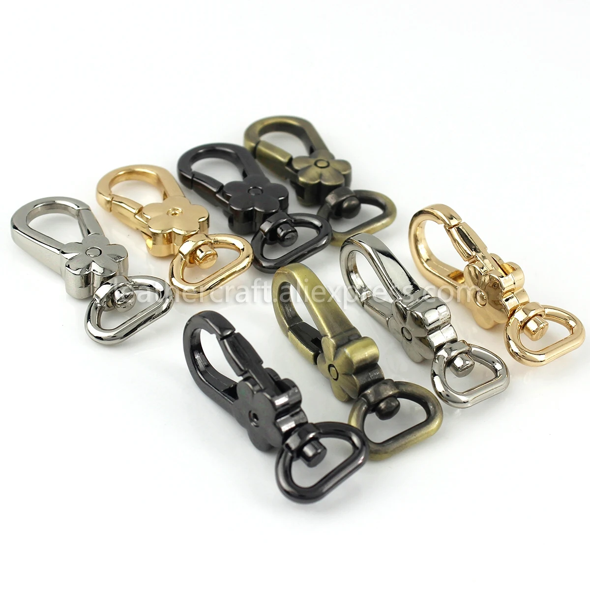 1x Metal Flower Shape Swivel Eye Snap Hook Spring Gate Trigger Clasps Clips for Leather Craft Belt Strap Webbing Keychain Hooks