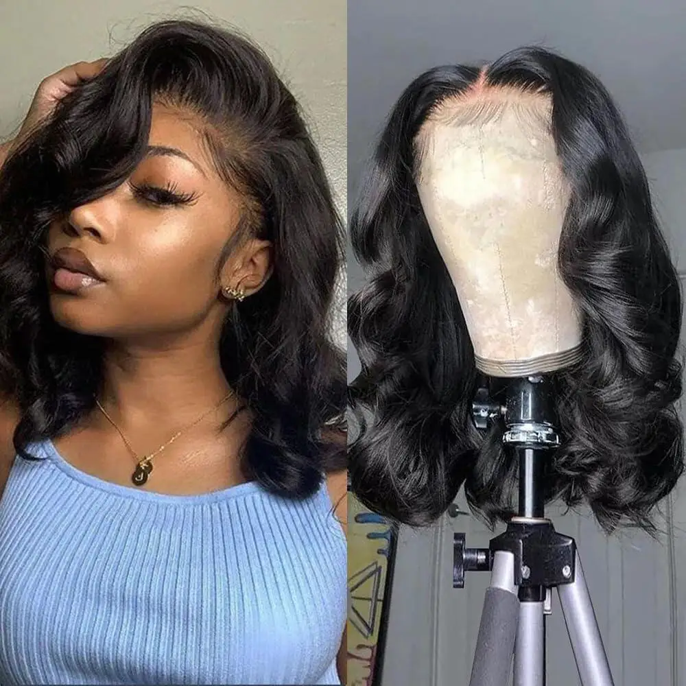 

13X4 Bob Wig Human Hair 150 Density Brazilian Hair Short Body Wave Lace Frontal Wigs Pre Plucked with Baby Hair For Women