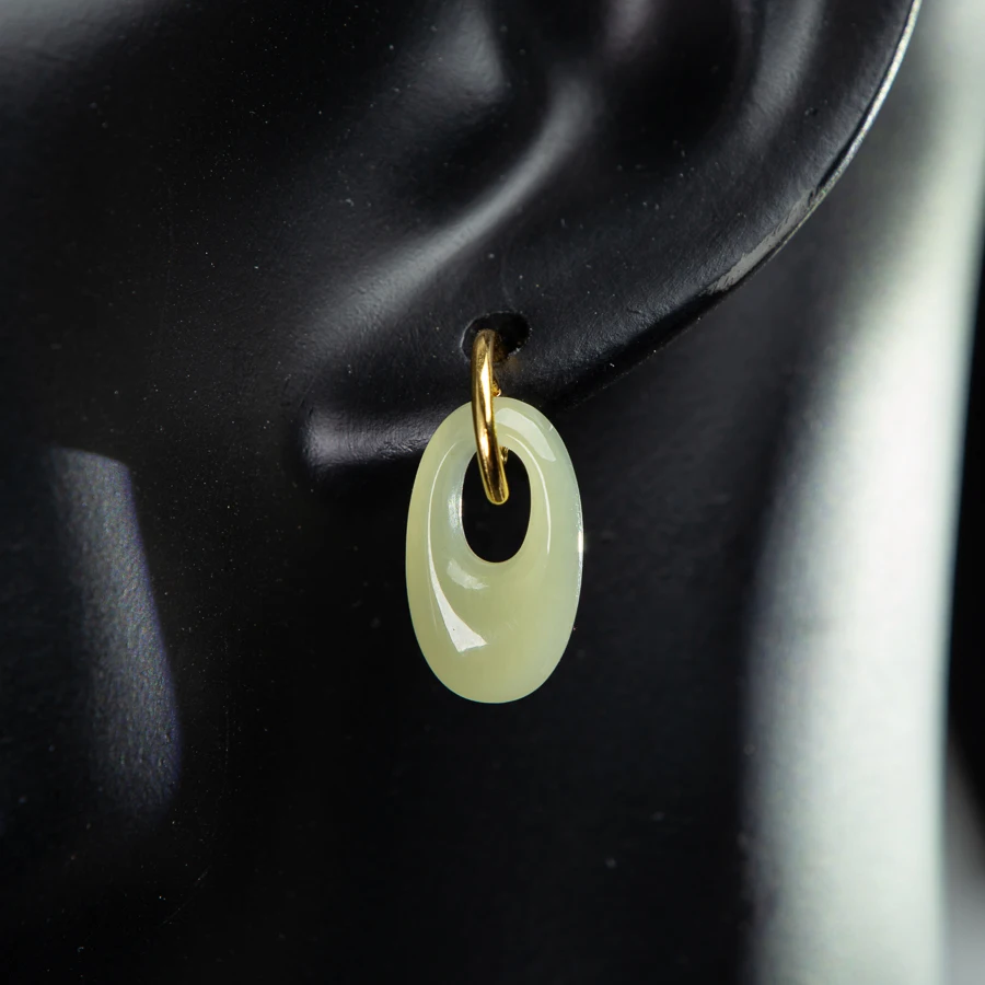 

TIMESWIND Light Green Natural Jade Princess Oval Hollow S925 Women Earrings with Certificate