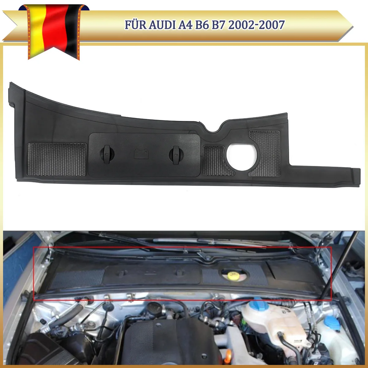 Pour Audi A4 S4 RS4 8E B6 B7 2001-2008 Berline Avant – 1 ensemble de déflecteurs d'eau et cache-batterie en plastique ABS noir – Performance 8E1819447