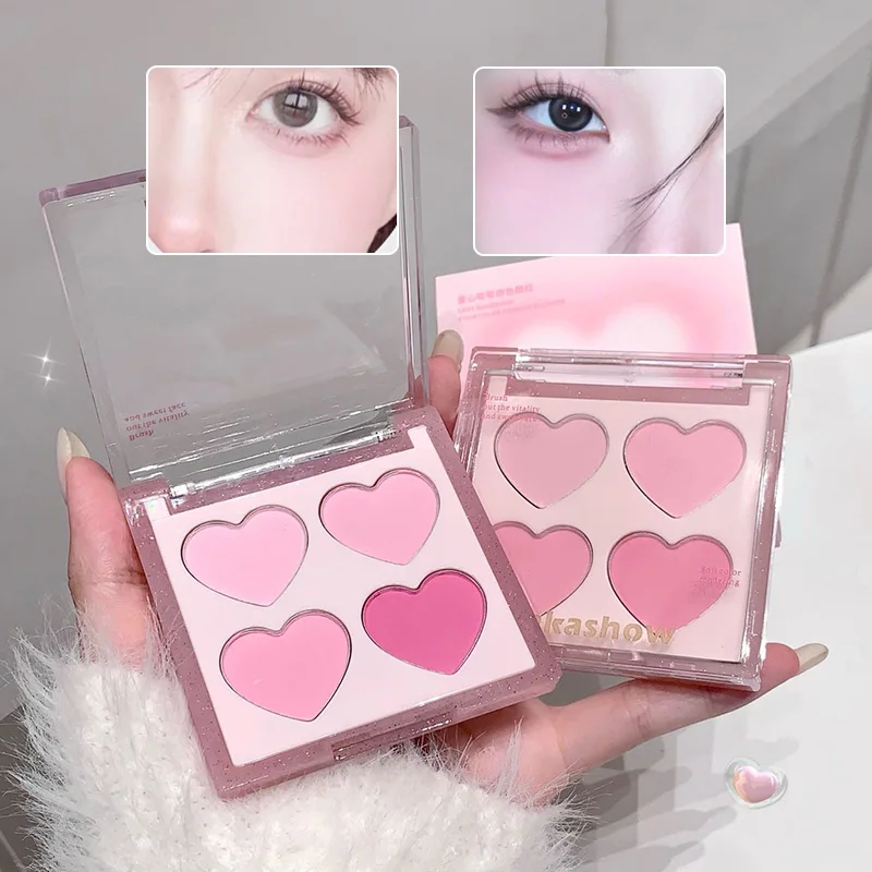 KakaShow Heart Puff Four-Color Blush Palette — Natural Blendable, Matte Contour, K-Pop Inspired Blush and Rouge