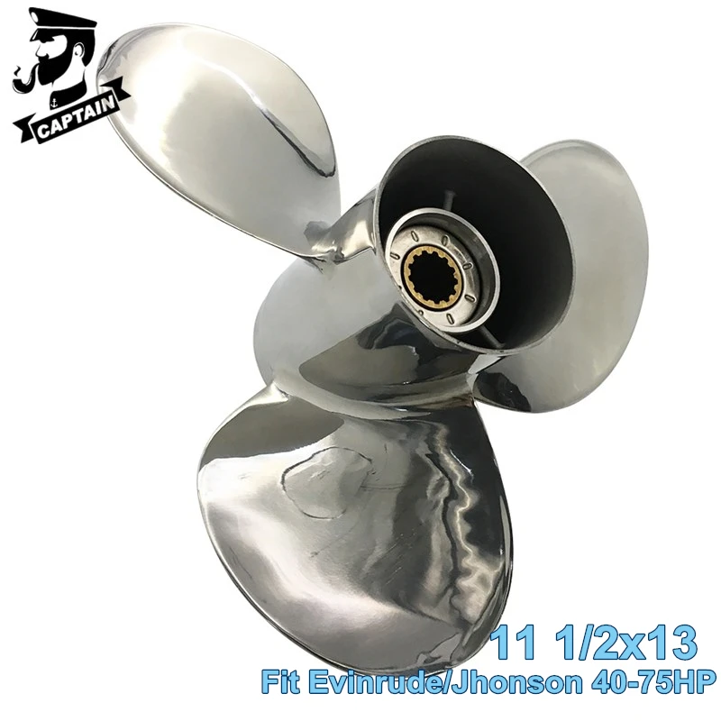 Captain Outboard Propeller 11 1/2x13 Fit Evinrude Engine Stainless Steel 40HP 48HP 50HP 55HP 60HP 75HP 13 Splines RH 5031619