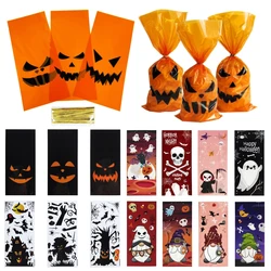 50pcs Halloween Gift Bags Pumpkin Ghost Bat Candy Cookie Bags for Kids Gift Packaging Bag Trick or Treat Halloween Decoration