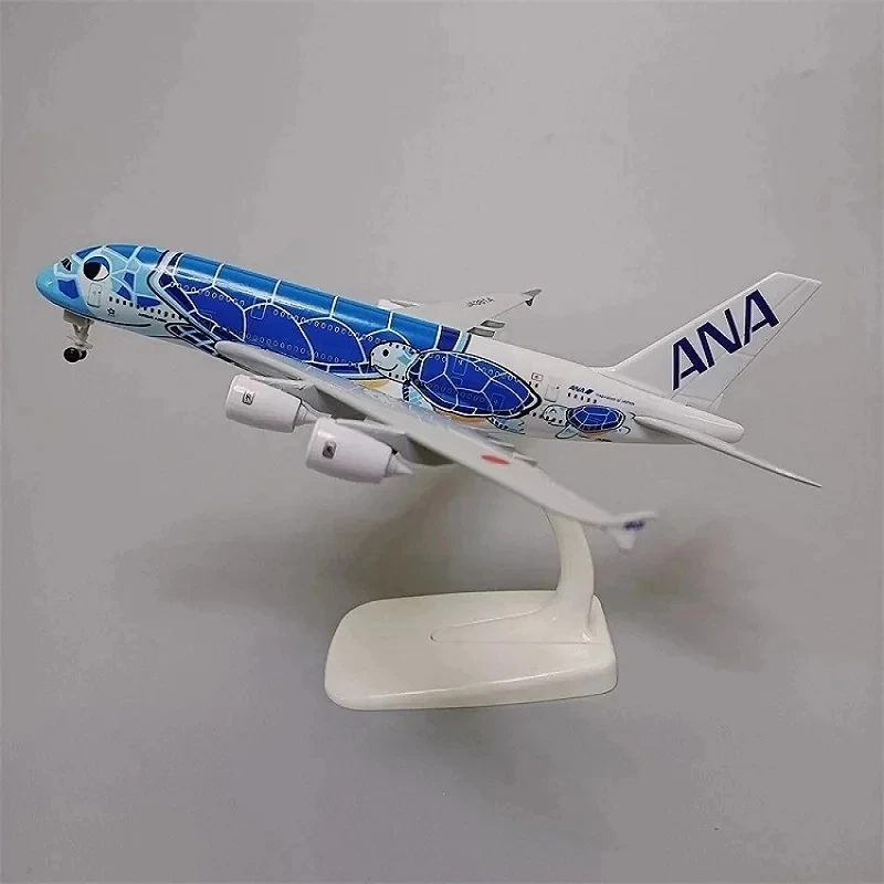 20cm aleación de Metal Japón ANA Airbus A380 dibujos animados tortuga marina aerolíneas Diecast avión modelo avión verde naranja azul