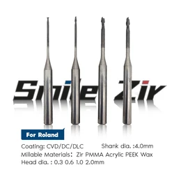 Smilezir Dental Milling Cutter 0.6mm 1.0mm 2.0mm Diamond Zirconia Roland CADCAM Milling Bur Compatible Roland DWX-52D Dry System