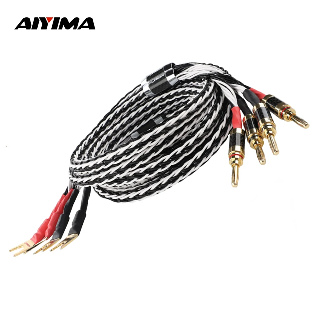 

AIYIMA 1 пара HiFi акустических кабелей высокой чистоты 6N OFC Core с бананом и Y 24-каратной золотой вилкой, звуковой кабель для усилителя динамика A80 A07