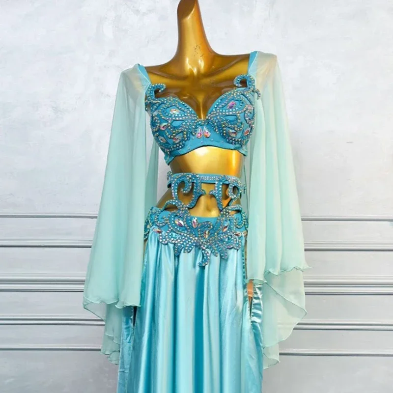 Women Luxury Rhinestone Elegant Chiffon Set Adult Oriental Belly Dancing Competition Outfit Belly Dance Performance Costume