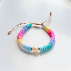 Boho Summer Rainbow Heishi Disc Bracelet Natural Pearl Bracelets for Girl Women Colorful Polymer Clay Pulseras Jewelry Wholesale
