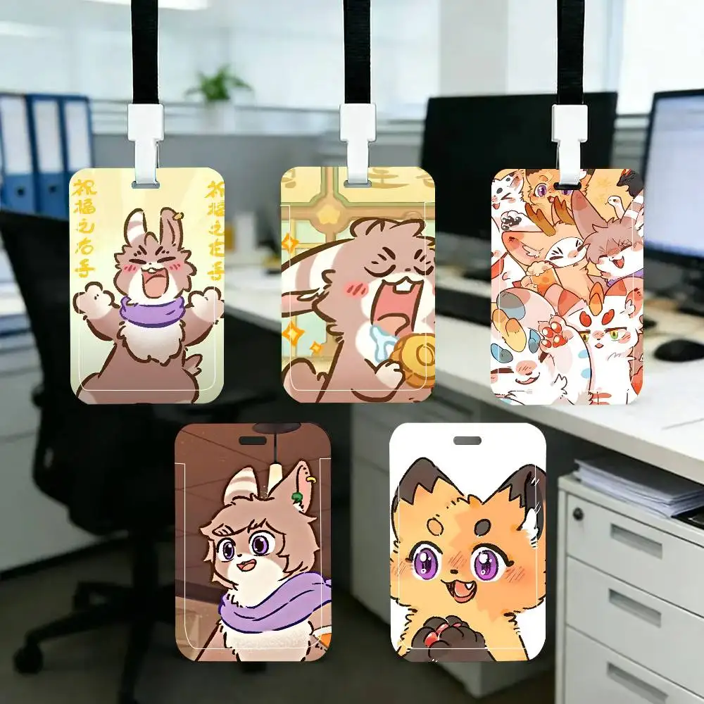 1pc Cute Anime Fabulous Beasts Can ID Card Sleeve School Card Access ID Card Bus Meal Card Protective Sleeve Easy Push