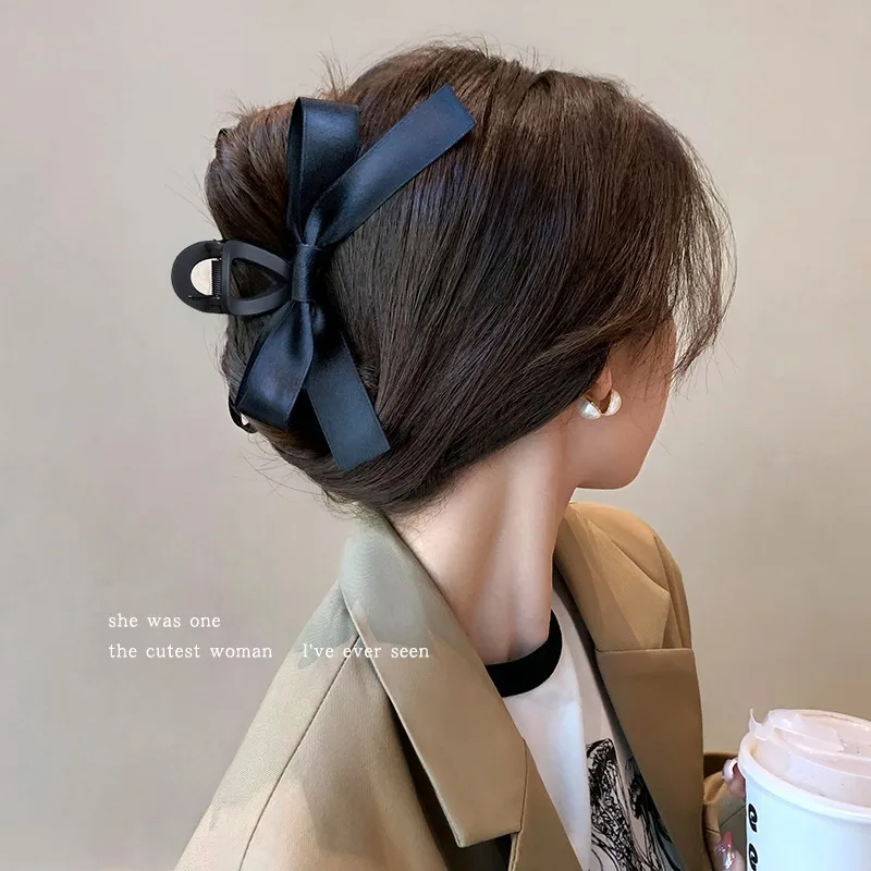 

Black Dual-Sided Cloud Bow Hair Clips Premium Bubble Grip Shark Jaw Barrettes for Women Back Head Updo Hair Accessories