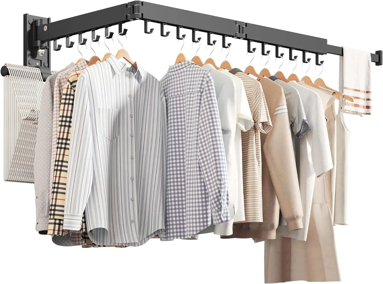 

Foldable Wall Mounted Clothes Drying Rack, Aluminum, Retractable and Collapsible for Space Saving