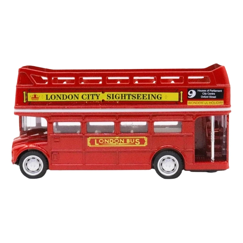 Britischer Vintage-Doppeldeckerbus aus Metall, 1 Stück, zurückziehbares Simulationsspielzeugauto 1:64, antikes Druckguss-Modellspielzeug für Kinder