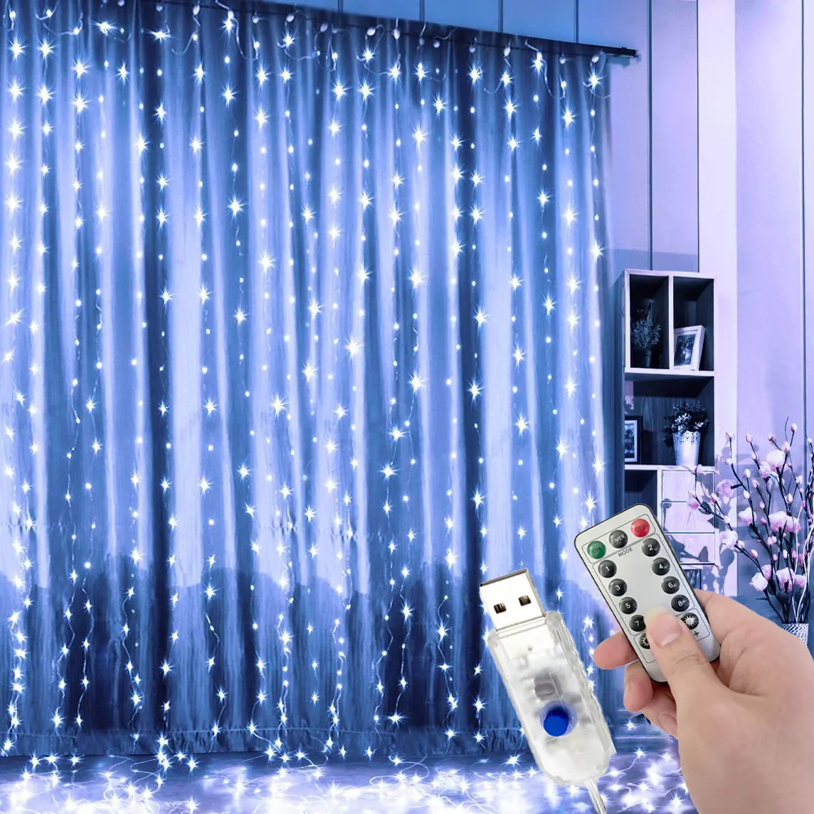 New Year 2025 USB Curtain LED Light String Christmas Fairy Garland Lamp Home Bedroom Party Decoration Navidad 2024 Xmas Pendant