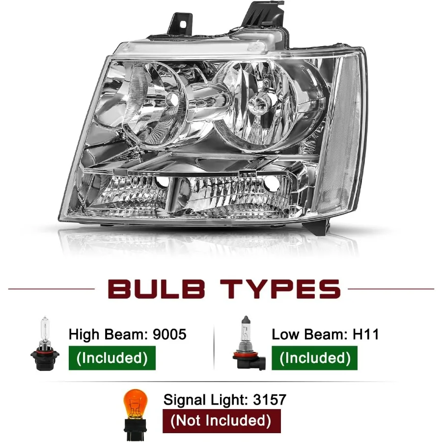 مجموعة المصابيح الأمامية مع استبدال المصابيح لسيارة تشيفي تاهو سوبربان أفالانش للسائق وغطاء كروم جانبي للركاب #4