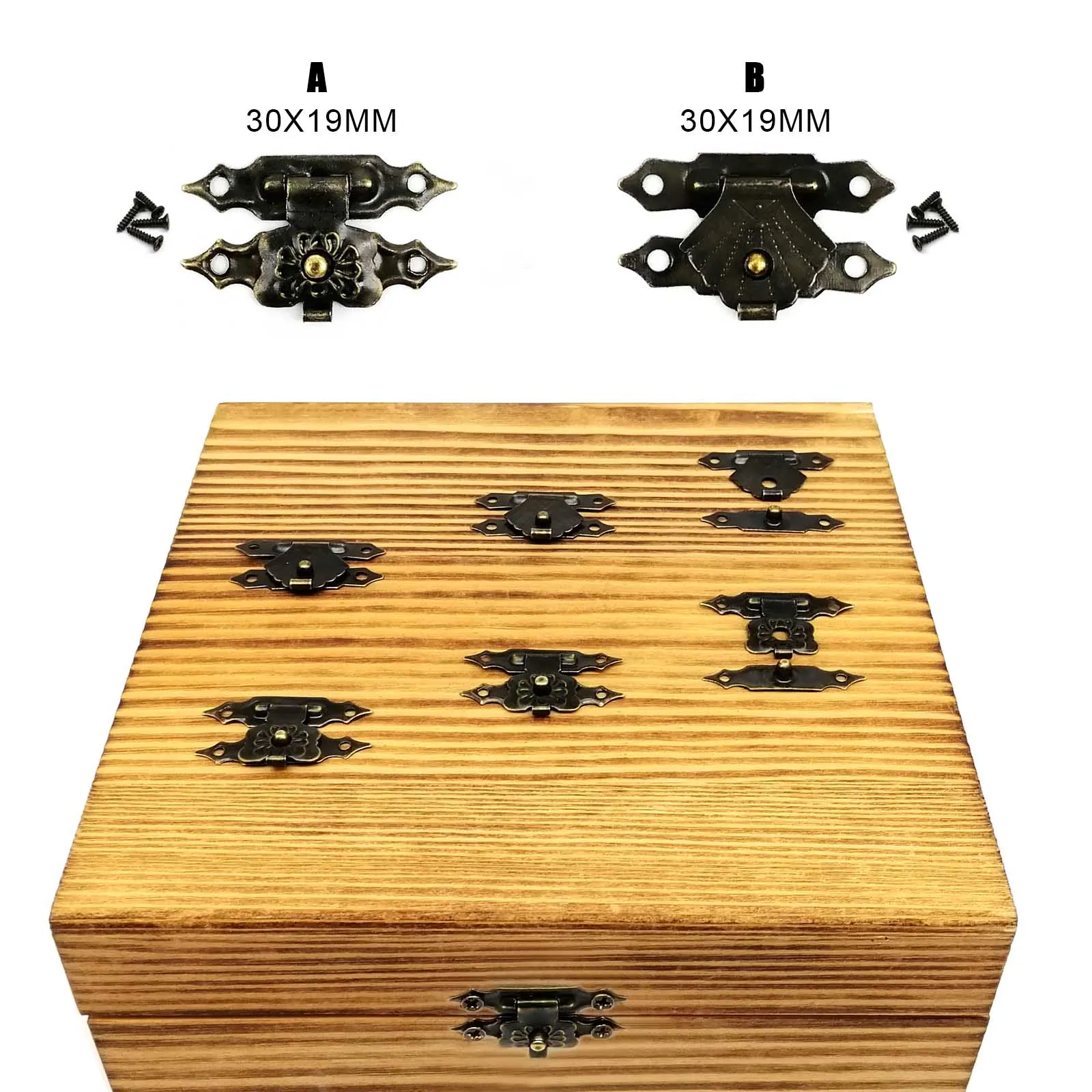 12pcs Mini Small Tiny Antique Brass Bronze Decorative Jewelry Chest Gift Wine Box Wooden Case Hasp Latch Toggle Lock Closure DIY