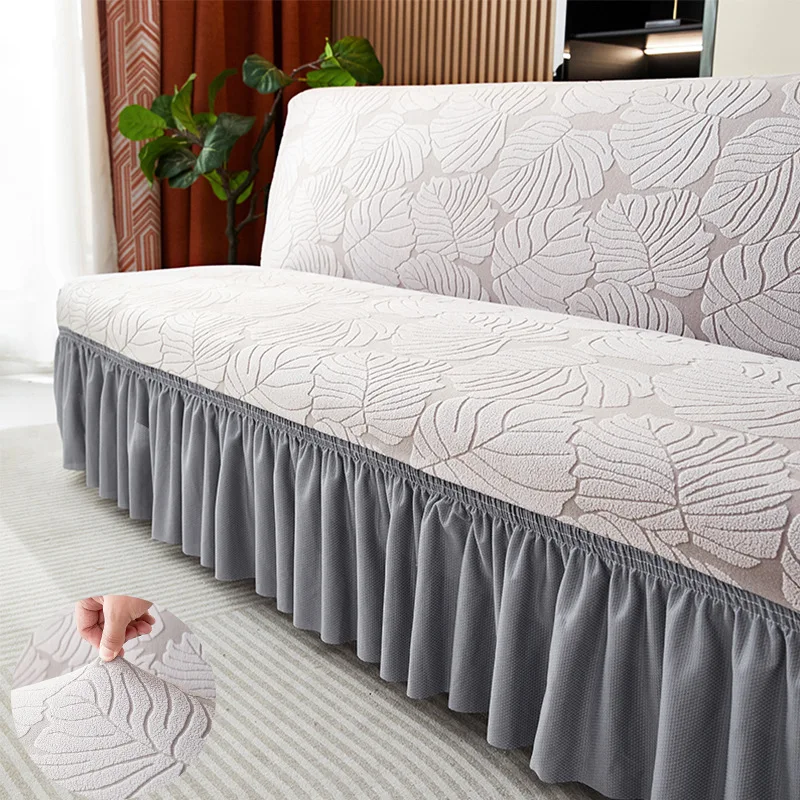Stretch Jacquard Velvet Armless Folding Sofa Bed Cover All Inclusive Wrap Around Skirted Elastic Sofa Cover Protector