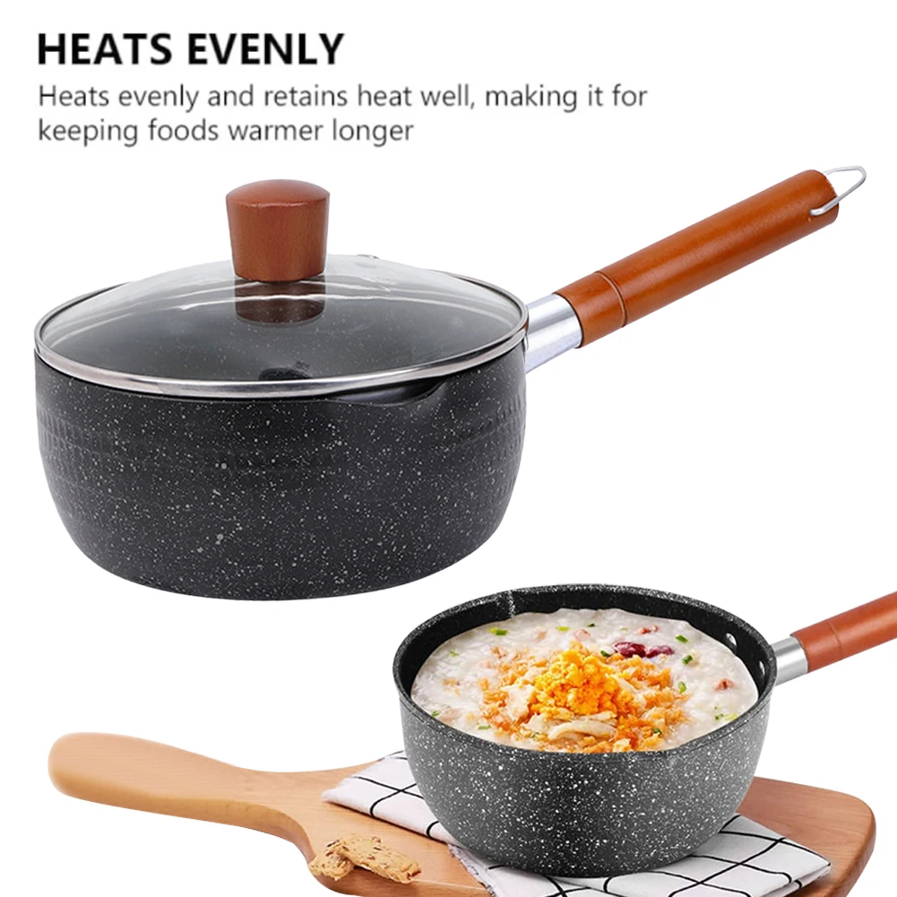 Nonstick Sauce Span Medical Stone Omelette Pan Long Handle Mini Soup Pot with Lid Instant Noodle Pot Universal for Home Kitchen