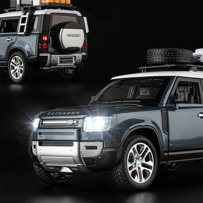 1/24 Range Rover Defender SUV Travel Edition Alloy Car Model Diecast Metal Off-road Vehicles Car Model Sound Light Kids Toy Gift