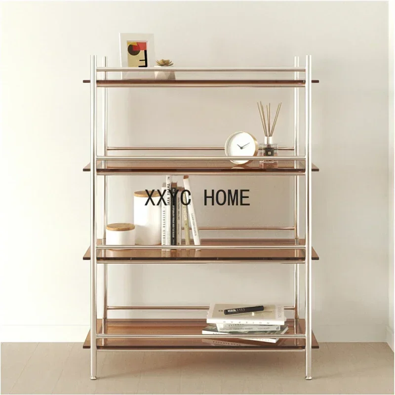 Amber-Yellow Glass Stainless Steel Shelf Affordable Luxury Style Creative Super White Stalinite Display Rack