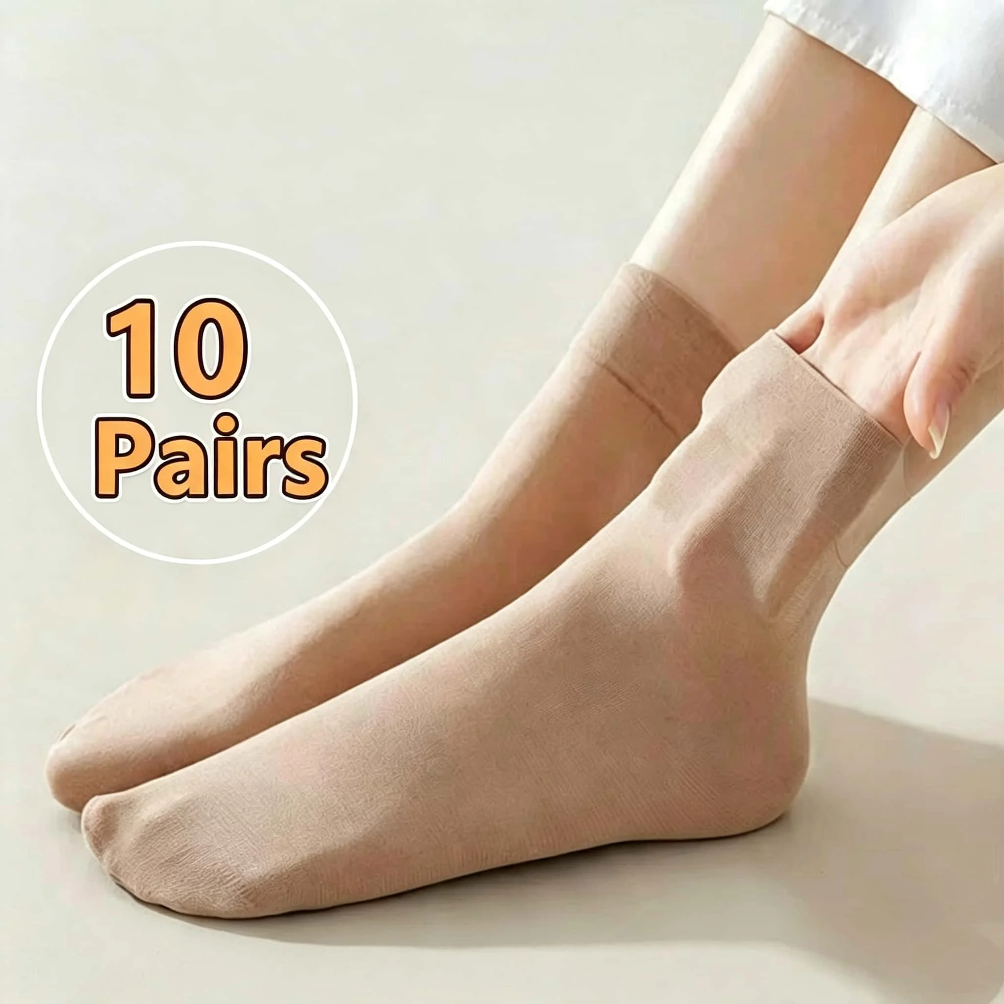 10-pair set of women's stockings, mid-length, wear-resistant, anti-snag, steel wire stockings