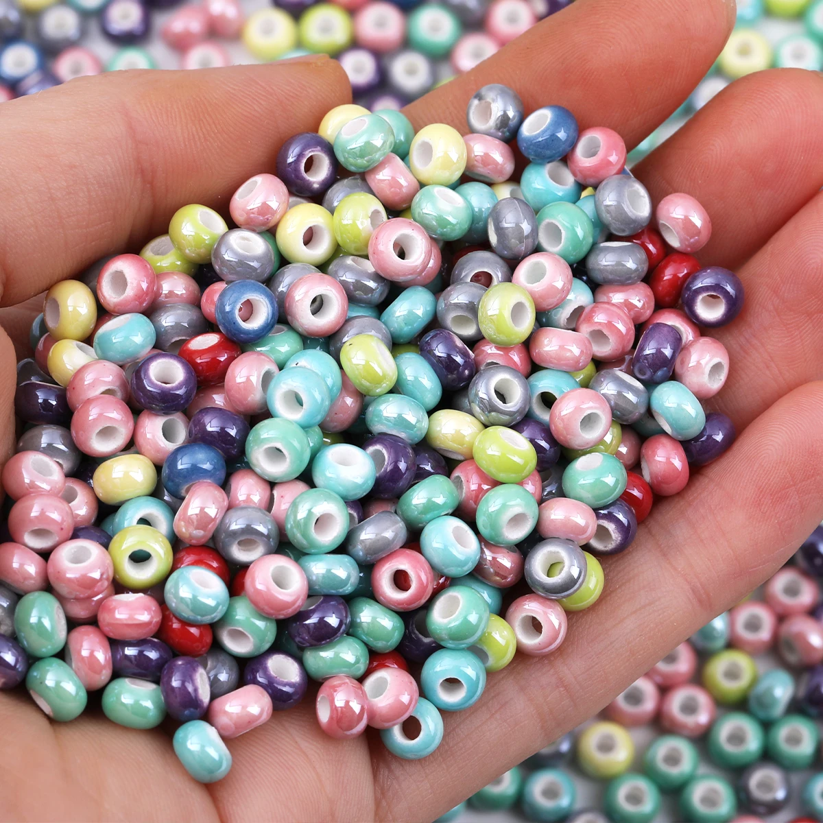 30/60pcs Random Color 4*6mm Glossy Flat Round Ceramic Loose Beads DIY Decor Pen Bracelet Craft Supplies