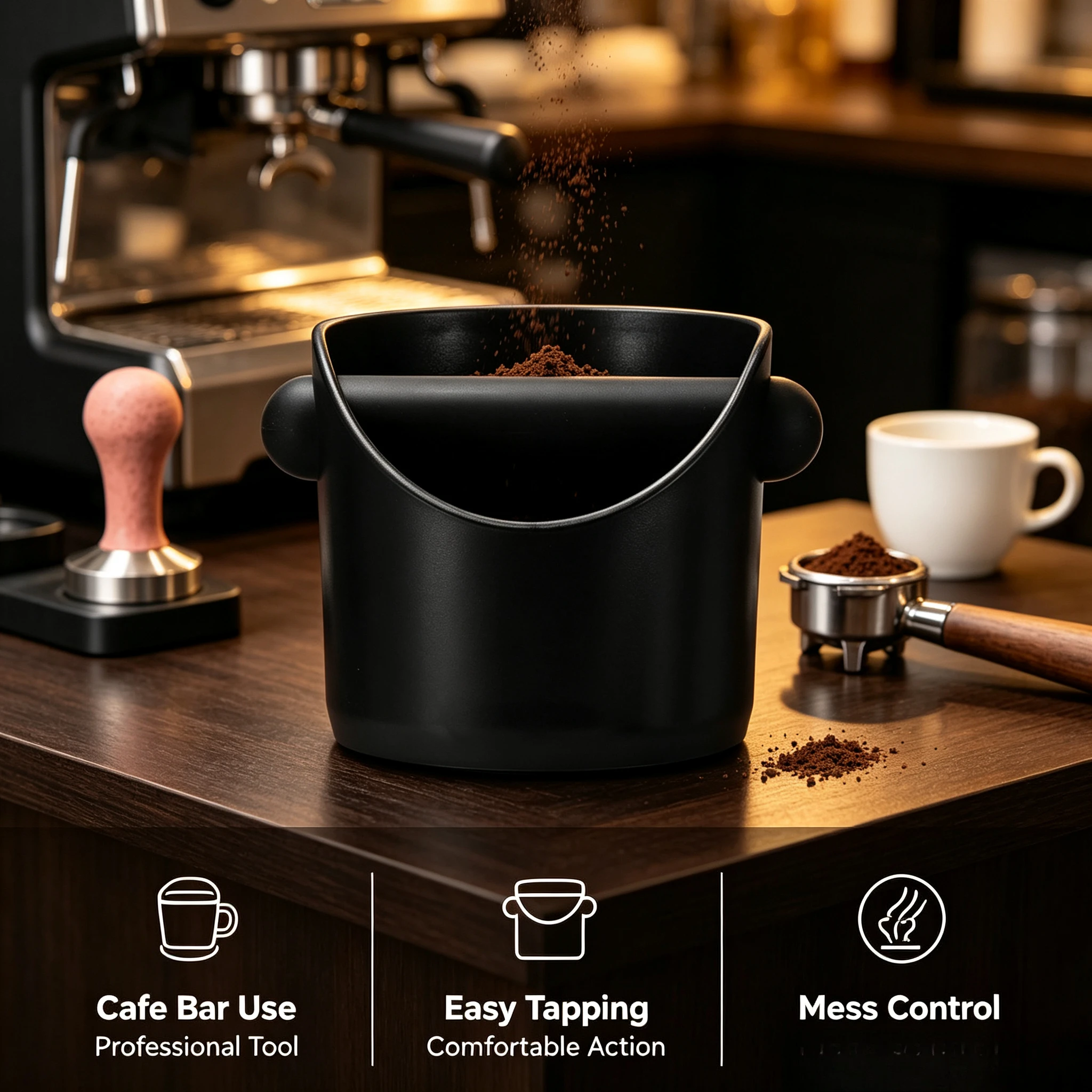 Shock-Absorbent Coffee Knock Box Anti-slip Espresso Dump Bin For Coffee Grounds With Removable Knock Bar Coffee Grind Waste Bin