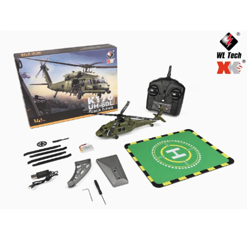 Wltoys K170 Black Hawk Uh60l รีโมทคอนโทรลเฮลิคอปเตอร์สี่ช่องสี่ใบพัดจําลอง Brushless ความสูงคงที่รุ่น Ai