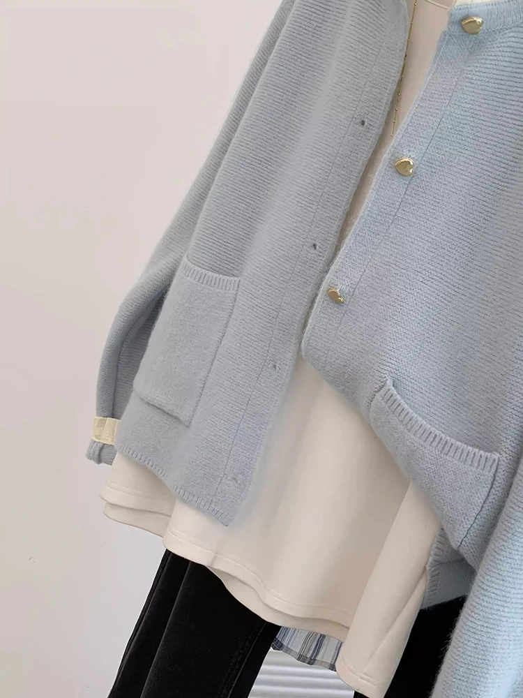 Women Knitwear 2024 Autumn Winter New Round Neck Long Sleeve Sweater Cardigan Fashion Casual Versatile Sweater Coat